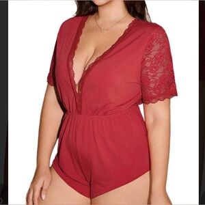 BEAUDRM‎ Women's Plus Size 
Short Sleeve Tie
Back Rompers Pjs Red 5X-Large